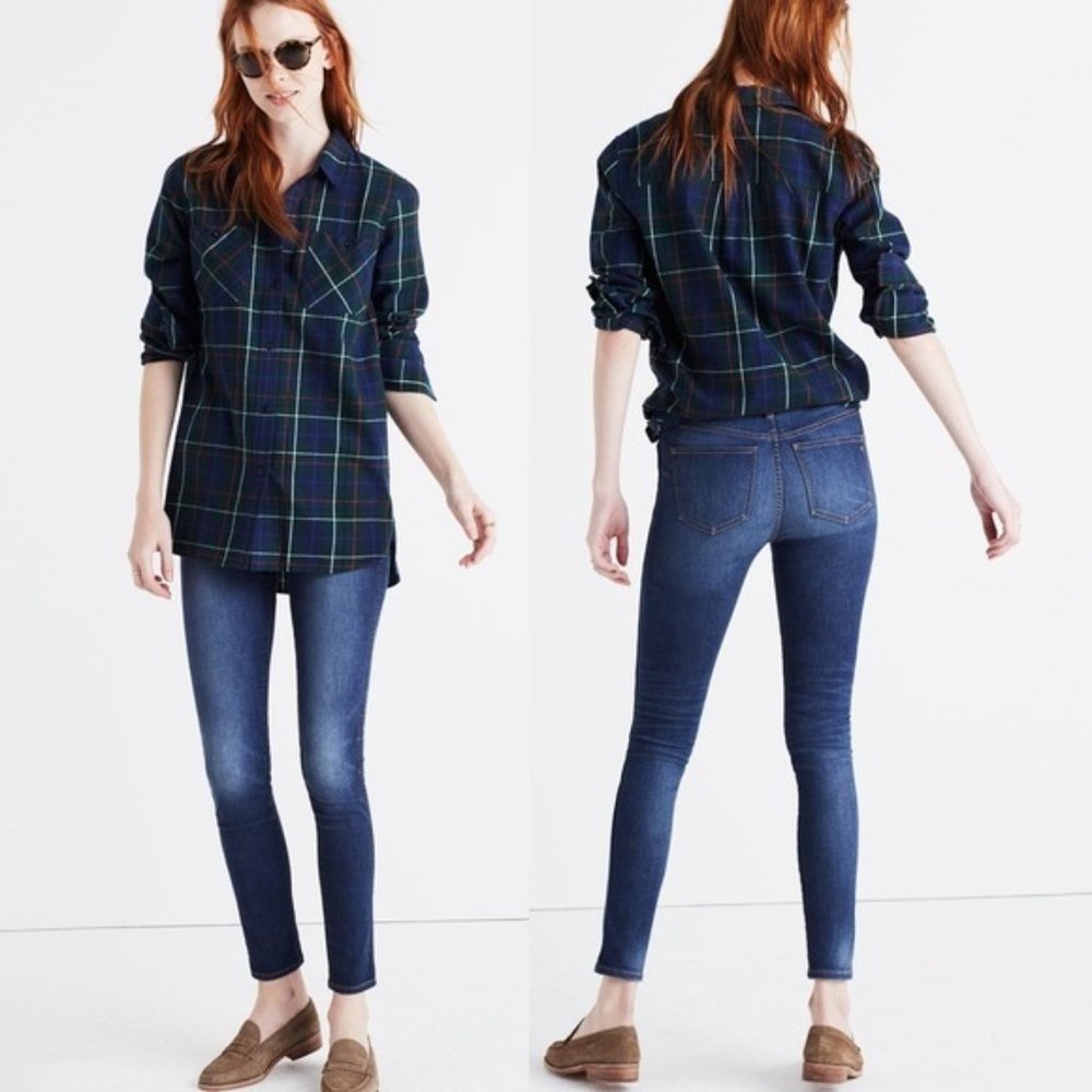 Madewell Ex-Boyfriend Oversized Green Plaid Flannel Button-Up Shirt XS